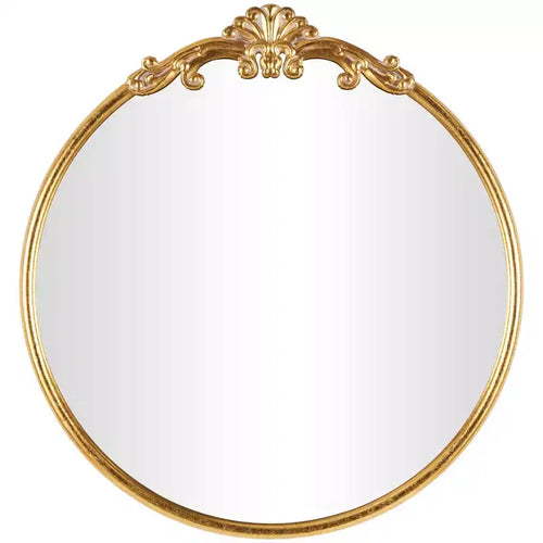 Olivia & May 32"x30" Metal Ornate Baroque Round Wall Mirror: No Assembly, Vintage Style, Wall Mount