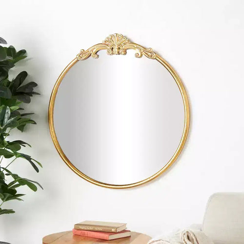 Specchio da parete rotondo in metallo Barocco ornato 32"x30": Nessun montaggio, Stile vintage, Montaggio a parete