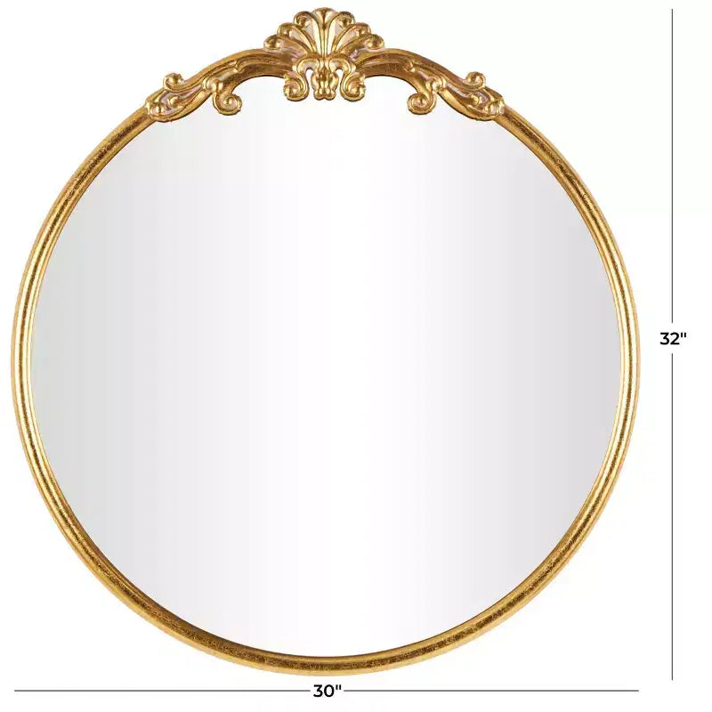 Specchio da parete rotondo in metallo barocco ornato Olivia & May 32"x30": Nessun assemblaggio, Stile vintage, Montaggio a parete
