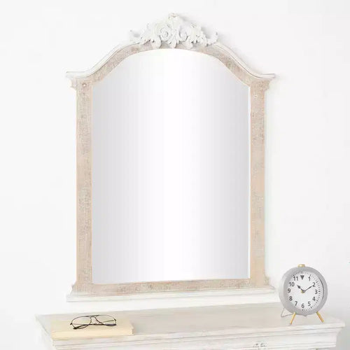 Specchio da parete arcuato in legno anticato 37"x28" Crema: Nessun assemblaggio, arredamento moderno