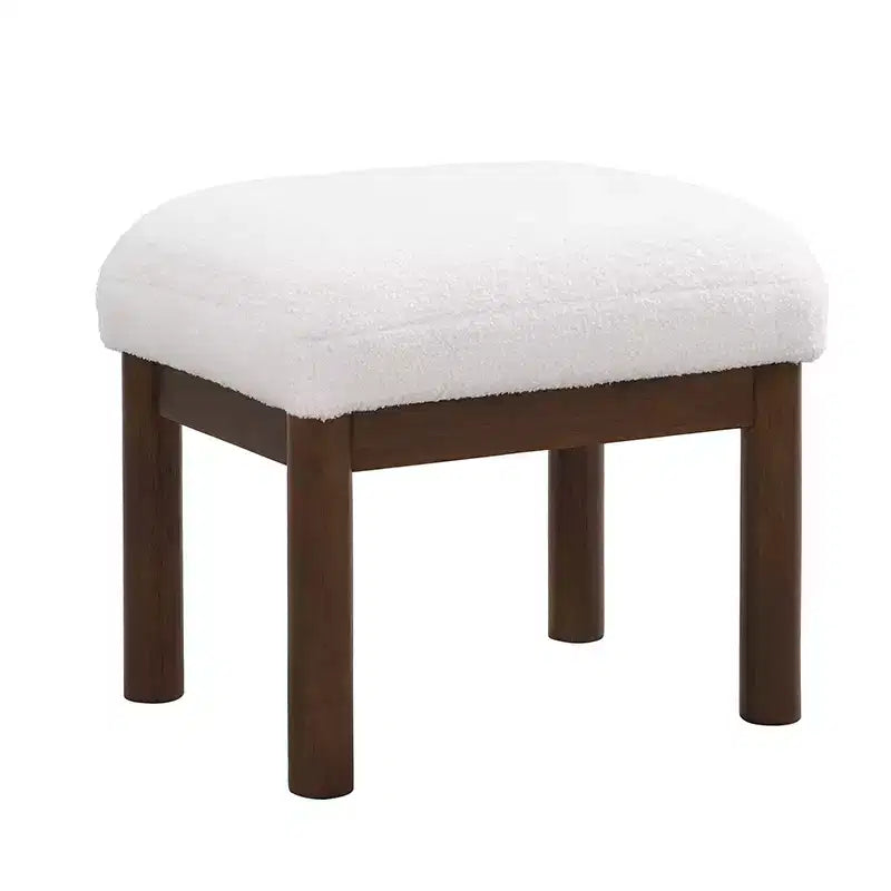 Poltrona moderna con pouf, poltrona lounge di metà secolo, comoda poltrona in tessuto con struttura in legno massello per soggiorno, bianca