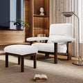 Modern Accent Chair with Ottoman, Mid Century Lounge Chair, Comfy Fabric Armchair with Solid Wood Frame for Living Room, White - ModernLuxe