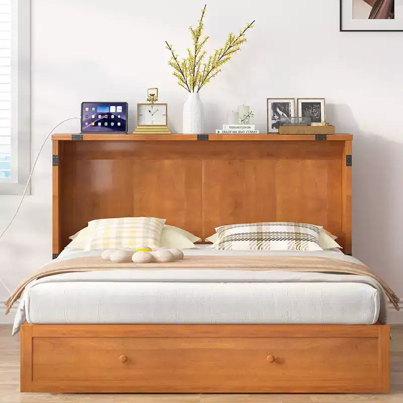 Mjkone Letto a Scomparsa a Mobile, Letto a Scomparsa Moderno Queen con Materasso, Stazione di Ricarica USB Incorporata e Cassetti