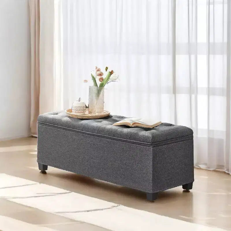 LEDREM 43.3 Panca Contenitore, Poggiapiedi con Gambe, Pouf Contenitore, Panca Rettangolare per Fondo Letto, Baule Contenitore, Carico fino a 300 kg, Robusta