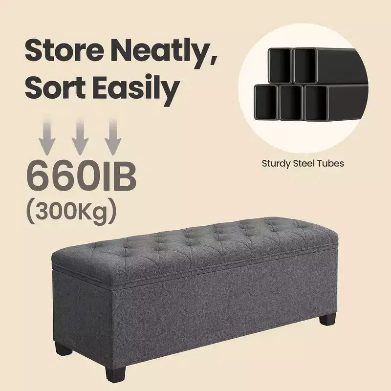 LEDREM 43.3 Panca Contenitore, Poggiapiedi con Gambe, Pouf Contenitore, Panca Rettangolare per Fondo Letto, Baule Contenitore, Carico fino a 300 kg, Robusta