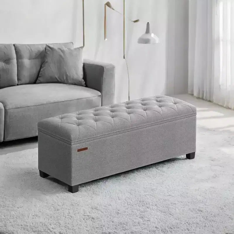 LEDREM 43.3 Panca Contenitore, Poggiapiedi con Gambe, Pouf Contenitore, Panca Rettangolare per Fondo Letto, Baule Contenitore, Carico fino a 300 kg, Robusta