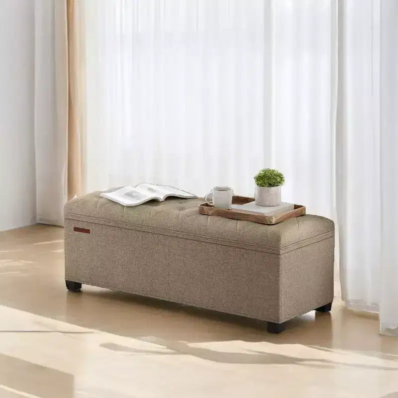 LEDREM 43.3 Panca Contenitore, Poggiapiedi con Gambe, Pouf Contenitore, Panca Rettangolare per Fondo Letto, Baule Contenitore, Carico fino a 300 kg, Robusta