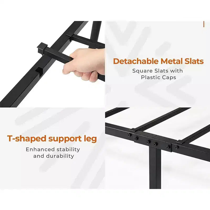 Luna Steel Modern Full Bed Frame, Struttura Nera per Materasso a Una Piazza e Mezza