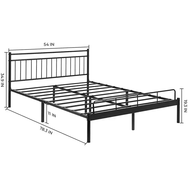 Luna Steel Modern Full Bed Frame, Struttura Nera per Materasso a Una Piazza e Mezza