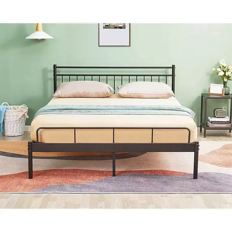 Luna Steel Modern Full Bed Frame, Struttura Nera per Materasso a Una Piazza e Mezza