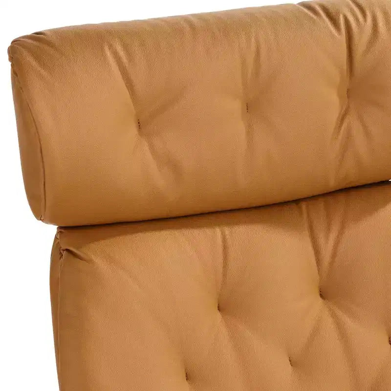 Poltrona reclinabile moderna in similpelle color cognac Malibu con pouf poggiapiedi, reclinazione manuale comoda per camera da letto