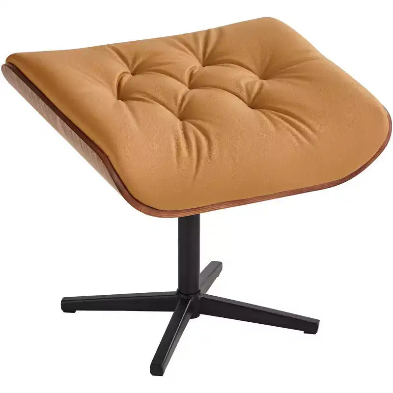 Poltrona reclinabile moderna in similpelle color cognac Malibu con pouf poggiapiedi, reclinazione manuale comoda per camera da letto