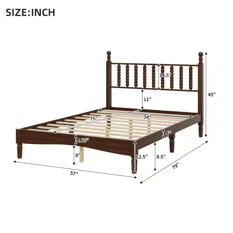 Letto a piattaforma in legno Full/King Size con testiera a zucca, telaio del letto in stile retrò, nessuna rete a molle richiesta, noce/naturale
