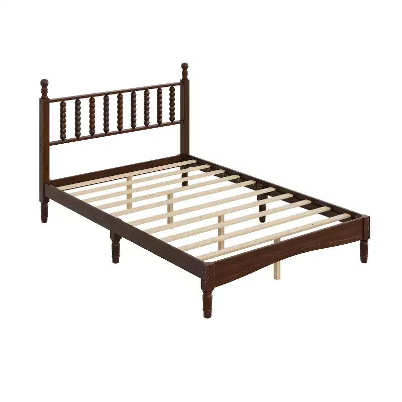 Letto a piattaforma in legno Full/King Size con testiera a zucca, telaio del letto in stile retrò, nessuna rete a molle richiesta, noce/naturale