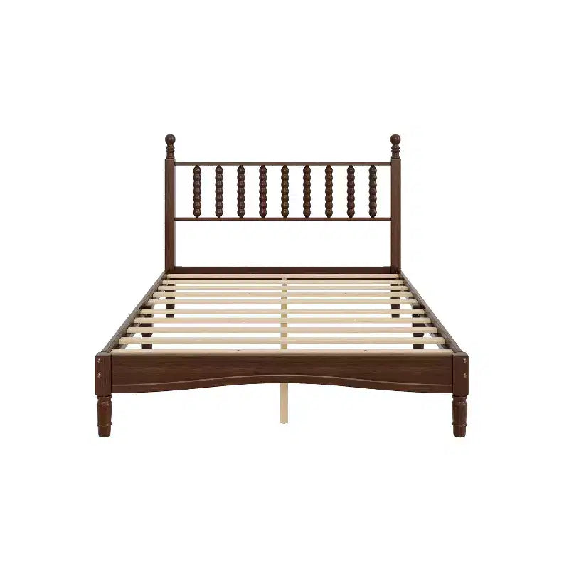 Letto a piattaforma in legno Full/King Size con testiera a zucca, telaio del letto in stile retrò, nessuna rete a molle richiesta, noce/naturale