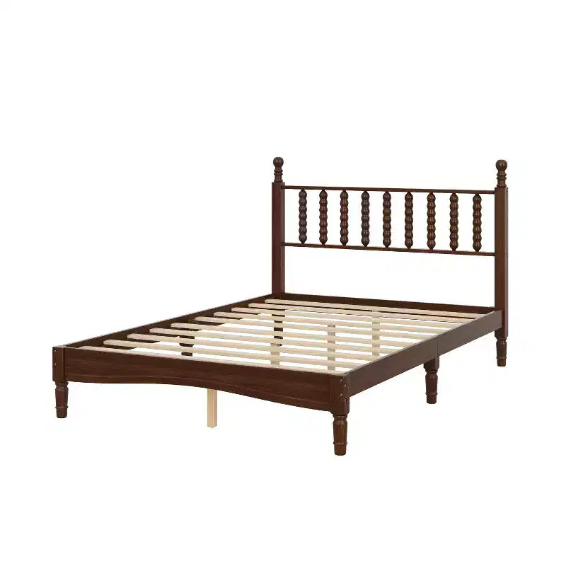 Letto a piattaforma in legno Full/King Size con testiera a zucca, telaio del letto in stile retrò, nessuna rete a molle richiesta, noce/naturale
