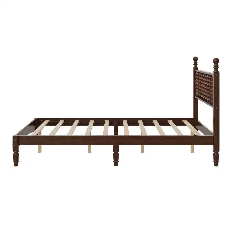Letto a piattaforma in legno Full/King Size con testiera a zucca, telaio del letto in stile retrò, nessuna rete a molle richiesta, noce/naturale