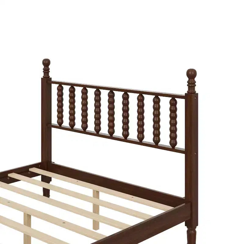 Letto a piattaforma in legno Full/King Size con testiera a zucca, telaio del letto in stile retrò, nessuna rete a molle richiesta, noce/naturale