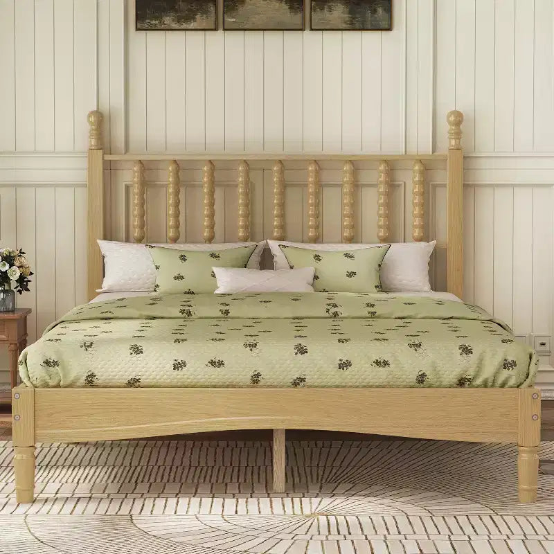 Letto a piattaforma in legno Full/King Size con testiera a zucca, telaio del letto in stile retrò, nessuna rete a molle richiesta, noce/naturale