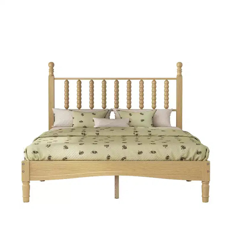 Letto a piattaforma in legno Full/King Size con testiera a zucca, telaio del letto in stile retrò, nessuna rete a molle richiesta, noce/naturale