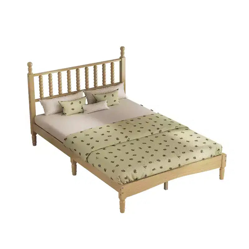 Letto a piattaforma in legno Full/King Size con testiera a zucca, telaio del letto in stile retrò, nessuna rete a molle richiesta, noce/naturale