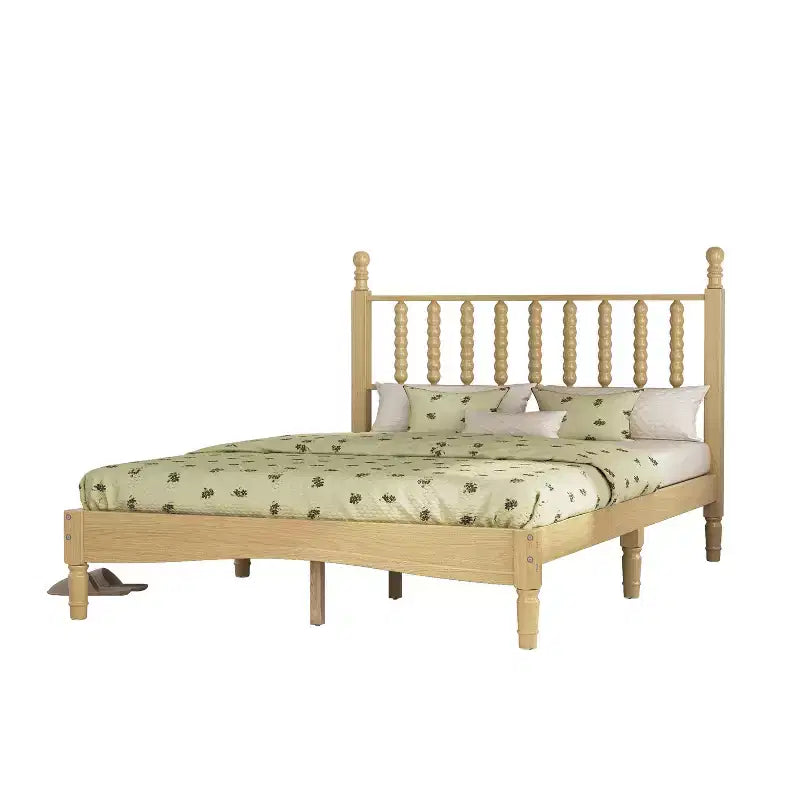 Letto a piattaforma in legno Full/King Size con testiera a zucca, telaio del letto in stile retrò, nessuna rete a molle richiesta, noce/naturale