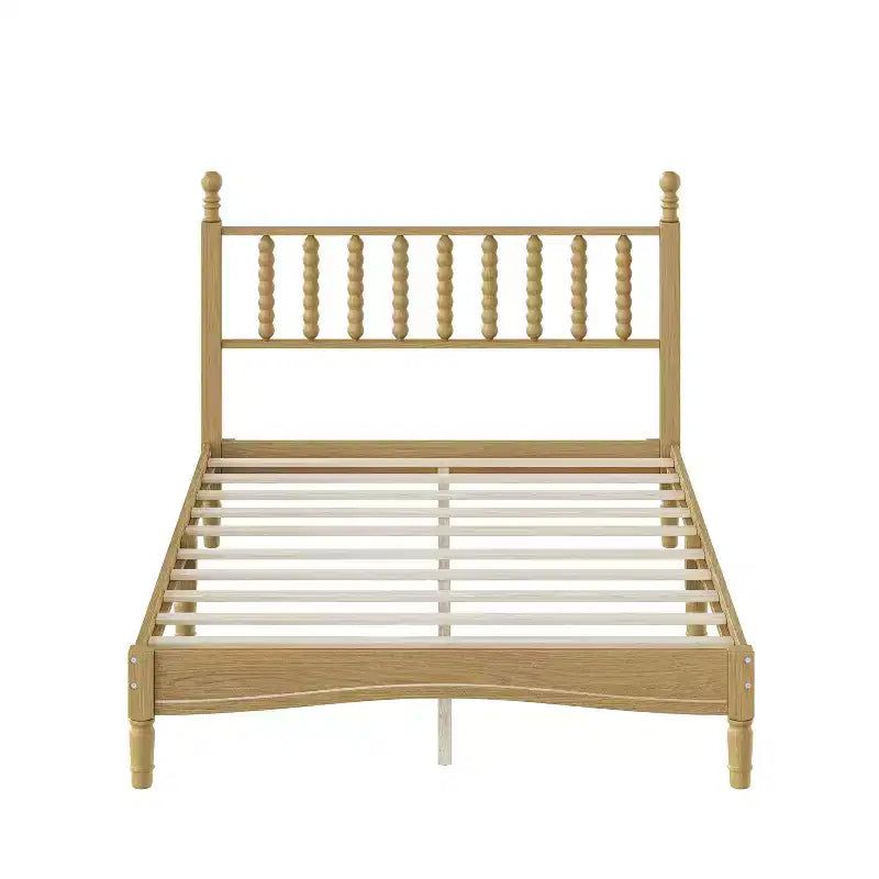 Letto a piattaforma in legno Full/King Size con testiera a zucca, telaio del letto in stile retrò, nessuna rete a molle richiesta, noce/naturale