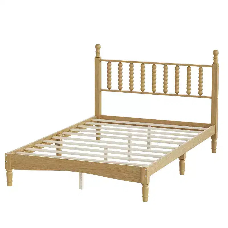 Letto a piattaforma in legno Full/King Size con testiera a zucca, telaio del letto in stile retrò, nessuna rete a molle richiesta, noce/naturale
