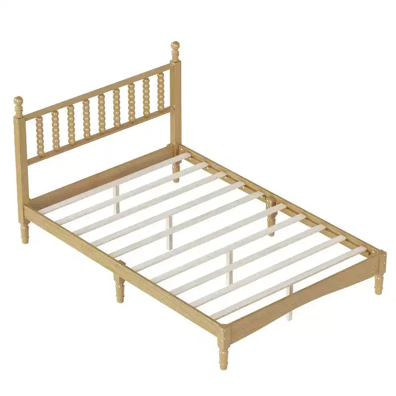 Letto a piattaforma in legno Full/King Size con testiera a zucca, telaio del letto in stile retrò, nessuna rete a molle richiesta, noce/naturale