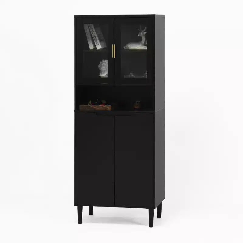Libreria Alta con Ripiani Regolabili, Scaffale da Terra con 4 Ante in Vetro Temperato, Vetrina per Soggiorno, Ufficio, Nero