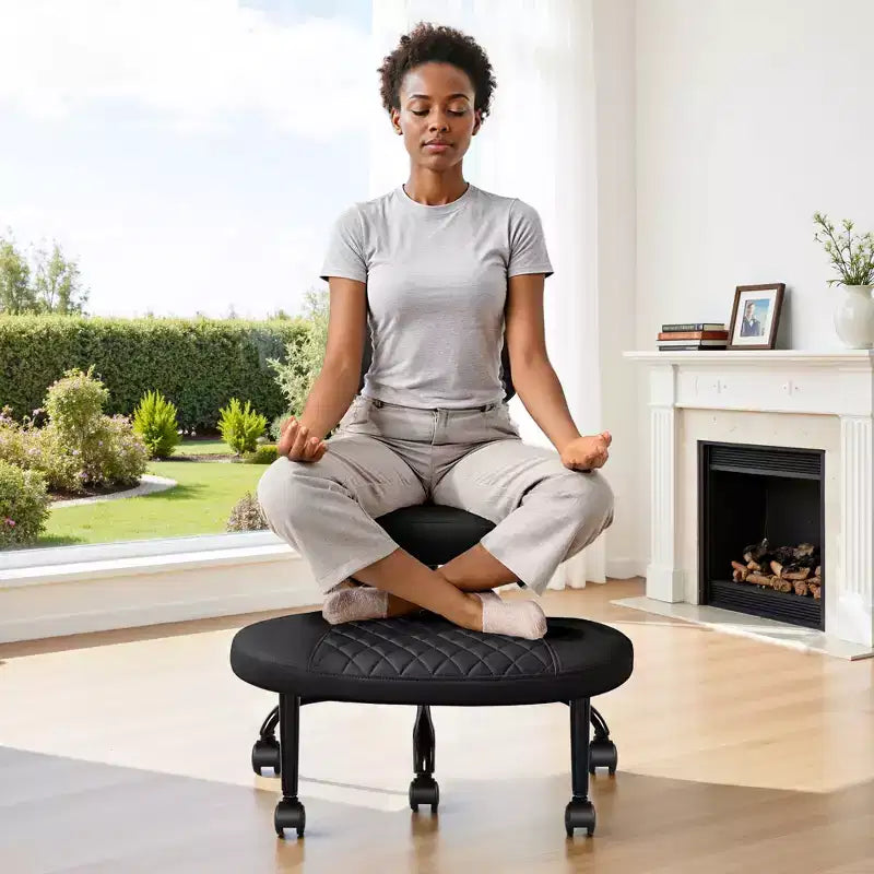 Sedia da ufficio a gambe incrociate KERDOM con ruote, sedia da meditazione, sedia da scrivania ADHD per adulti, nera