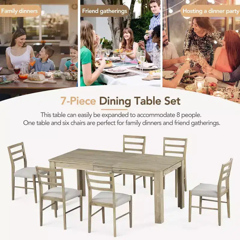 Set da pranzo Louisa 7 pezzi allungabile in legno con sedie imbottite