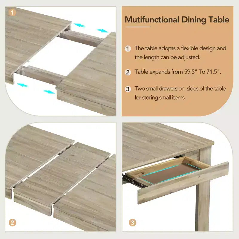 Set da pranzo Louisa 7 pezzi allungabile in legno con sedie imbottite
