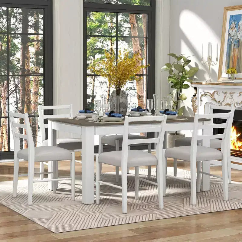 Set da pranzo Louisa 7 pezzi allungabile in legno con sedie imbottite