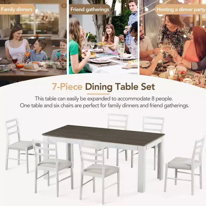 Set da pranzo Louisa 7 pezzi allungabile in legno con sedie imbottite