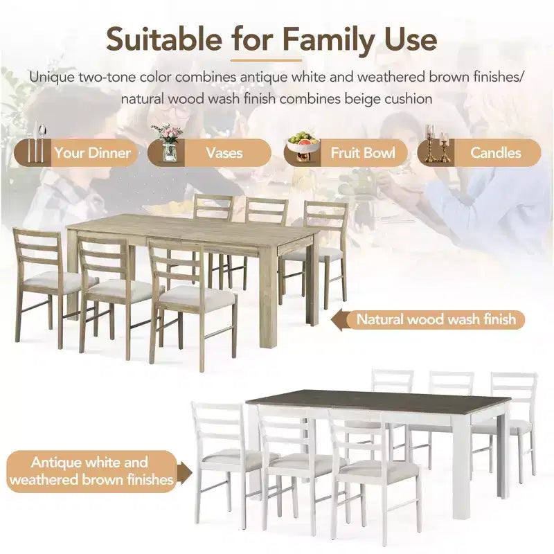 Set da pranzo Louisa 7 pezzi allungabile in legno con sedie imbottite