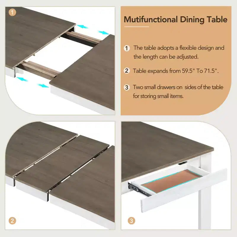 Set da pranzo Louisa 7 pezzi allungabile in legno con sedie imbottite
