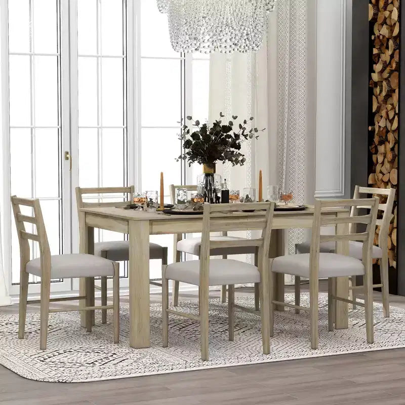 Set da pranzo Louisa 7 pezzi allungabile in legno con sedie imbottite