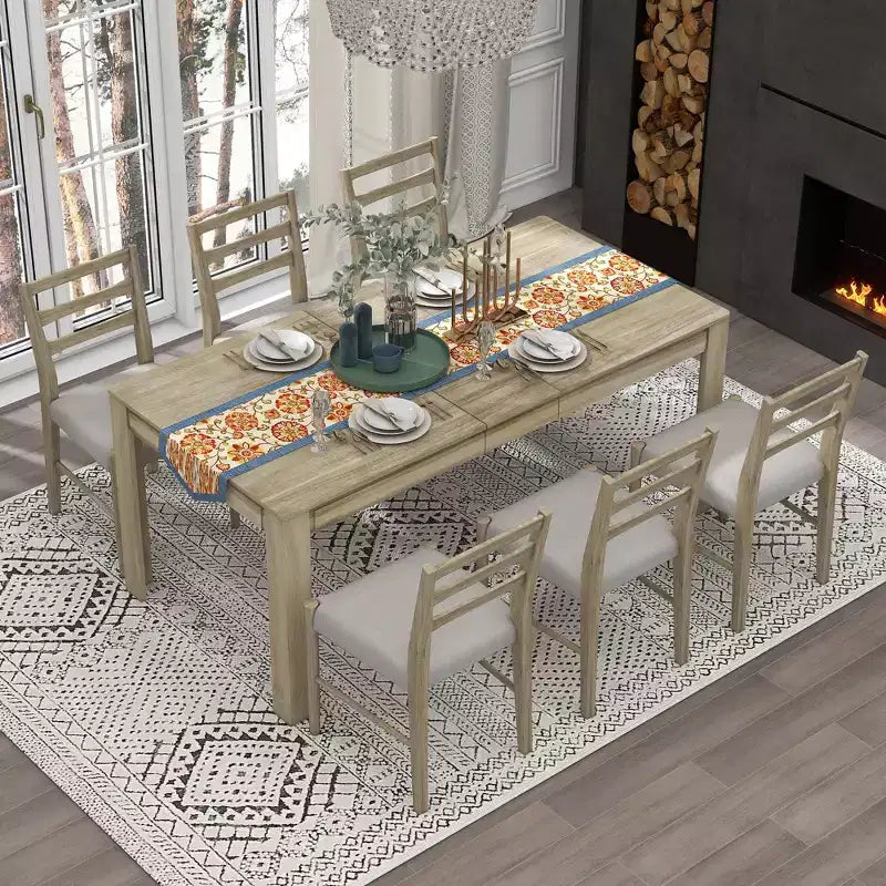 Set da pranzo Louisa 7 pezzi allungabile in legno con sedie imbottite