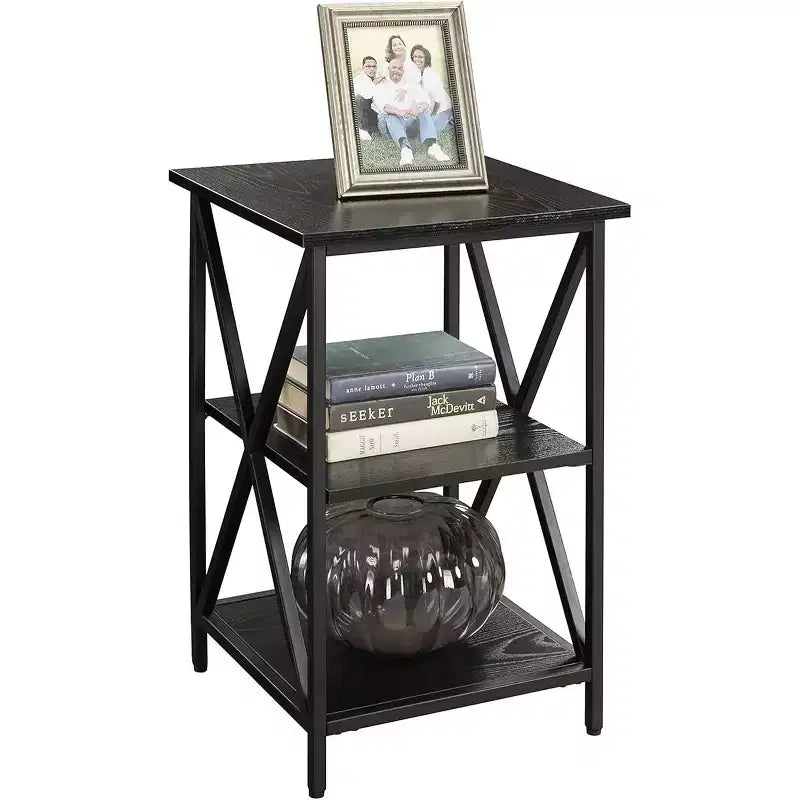 Tavolino Belmont in vetro con ripiano, lati in vetro temperato, piano spazioso e ripiano inferiore per libri e accessori