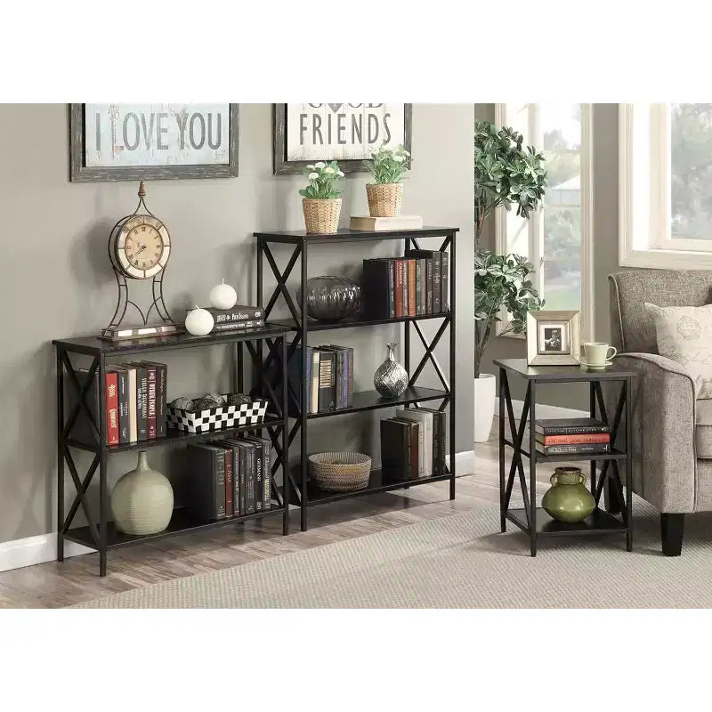 Tavolino Belmont in vetro con ripiano, lati in vetro temperato, piano spazioso e ripiano inferiore per libri e accessori