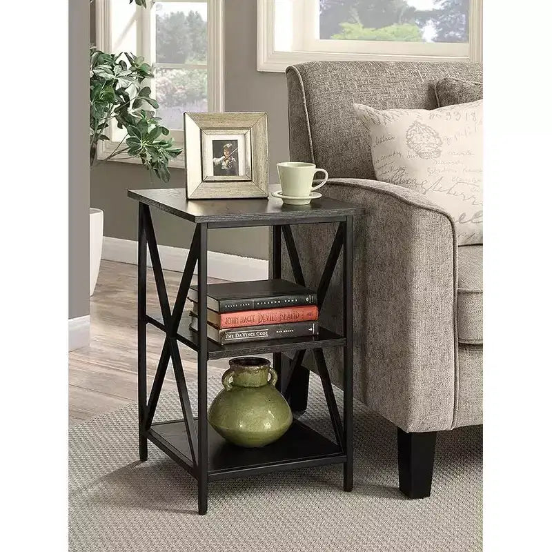 Tavolino Belmont in vetro con ripiano, lati in vetro temperato, piano spazioso e ripiano inferiore per libri e accessori