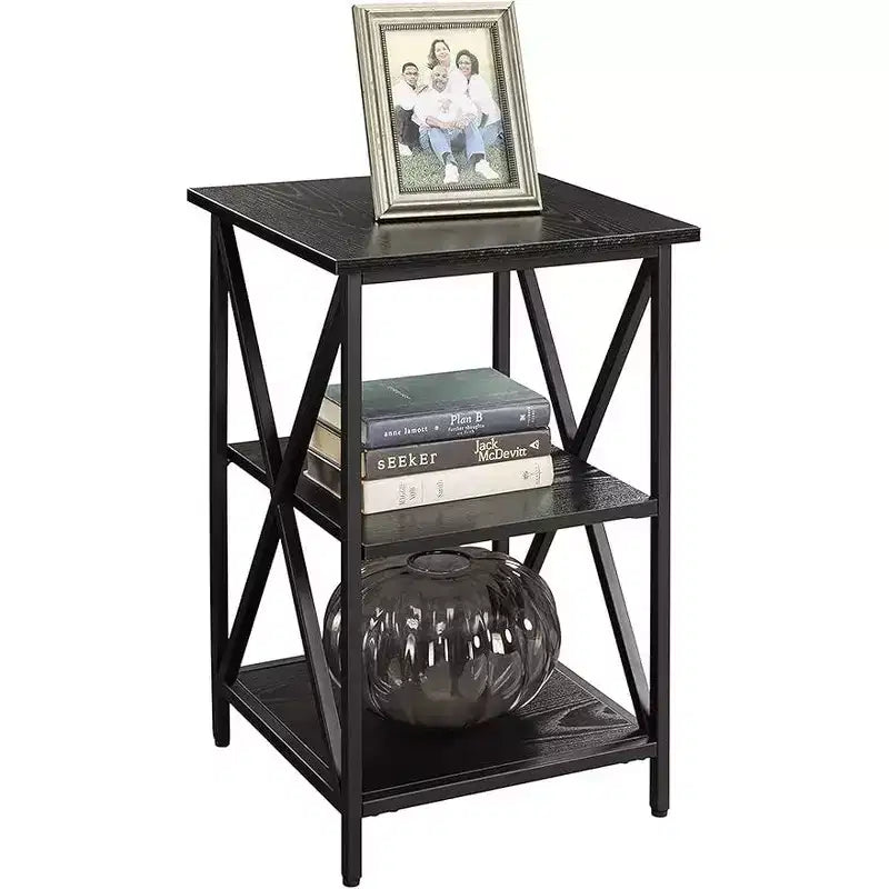 Tavolino Belmont in vetro con ripiano, lati in vetro temperato, piano spazioso e ripiano inferiore per libri e accessori