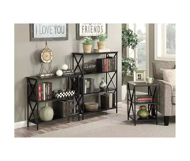 Tavolino Belmont in vetro con ripiano, lati in vetro temperato, piano spazioso e ripiano inferiore per libri e accessori