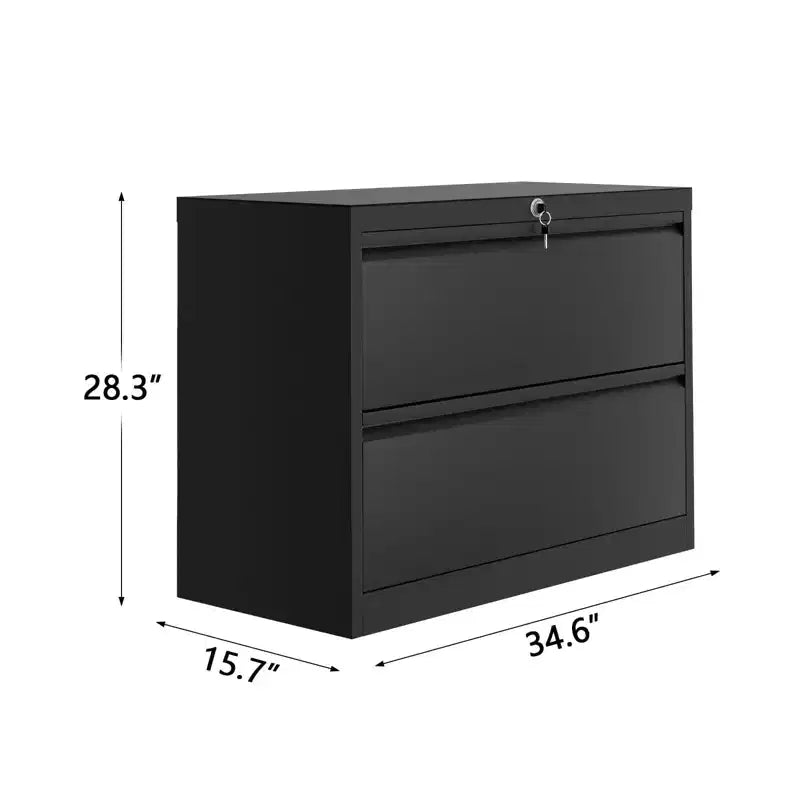 Classificatore laterale a 2 cassetti 39,4x19,7x8,1 - Mobiletto portadocumenti in metallo resistente nero con serratura per documenti formato lettera/legale (uso domestico/ufficio)