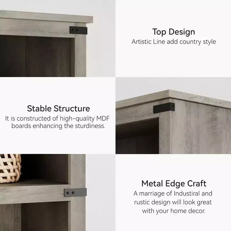 Libreria/Scaffale in legno a 3 ripiani in stile rustico di colore grigio alto 171 cm con 3 ampi ripiani aperti per soggiorno, casa, ufficio