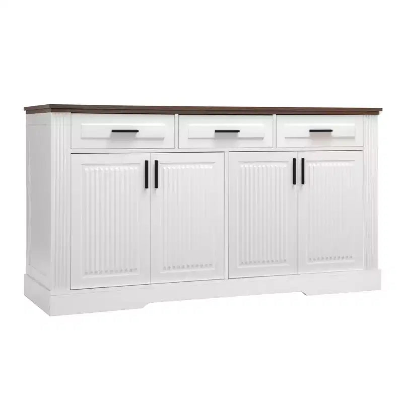 Mobile credenza scanalato da 63 pollici, mobile credenza con 4 ante e 2 cassetti, mobile contenitore per soggiorno, sala da pranzo, cucina