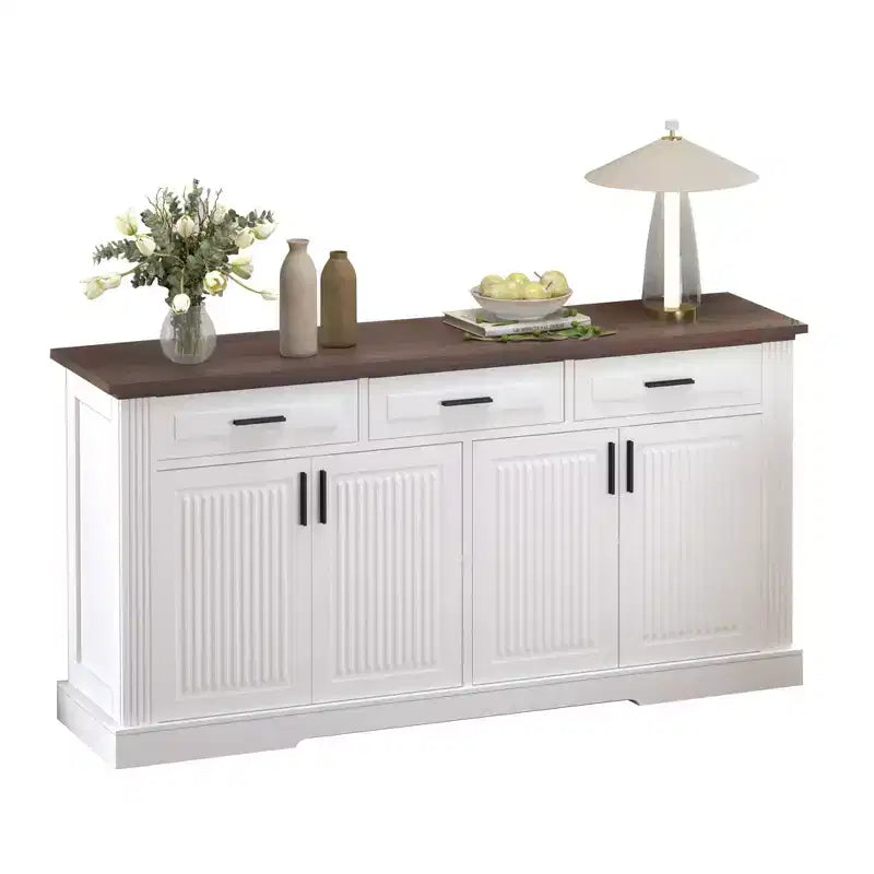 Mobile credenza scanalato da 63 pollici, mobile credenza con 4 ante e 2 cassetti, mobile contenitore per soggiorno, sala da pranzo, cucina