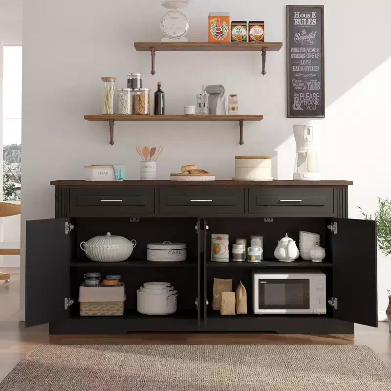 Mobile credenza scanalato da 63 pollici, mobile credenza con 4 ante e 2 cassetti, mobile contenitore per soggiorno, sala da pranzo, cucina