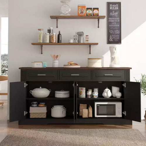 Mobile credenza scanalato da 63 pollici, mobile credenza con 4 ante e 2 cassetti, mobile contenitore per soggiorno, sala da pranzo, cucina